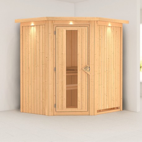 Sauna traditionnel d’angle Tonja Plug &Play - 3 à 4 places 68mm KARIBU