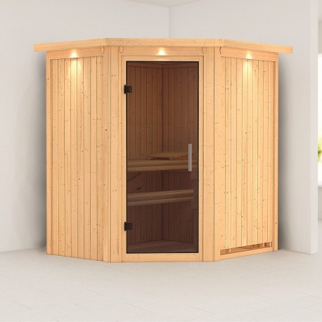 Sauna traditionnel d’angle Tonja Plug &Play - 3 à 4 places 68mm KARIBU
