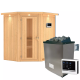 Sauna traditionnel d'angle TAURIN - poêle avec contrôle externe - porte à économie d'énergie KARIBU