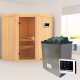 Sauna traditionnel d'angle TAURIN - poêle avec contrôle externe - avec porte classique KARIBU