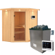Sauna traditionnel d'angle TAURIN - poêle avec contrôle externe - porte classique KARIBU