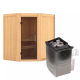 Sauna traditionnel d'angle TAURIN - poêle avec contrôle intégré - porte moderne KARIBU