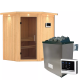 Sauna traditionnel d'angle TAURIN - poêle avec contrôle externe - porte moderne KARIBU
