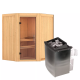 Sauna traditionnel d'angle TAURIN 2 à 3 places 68mm - poêle avec contrôle intégré - porte en verre clair - KARIBU