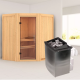 Sauna traditionnel d'angle TAURIN 2 à 3 places 68mm - poêle avec contrôle intégré - porte en verre clair - KARIBU