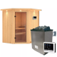 Sauna traditionnel d'angle TAURIN 2 à 3 places 68mm - poêle avec contrôle externe avec couronne - KARIBU