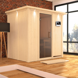 Sauna traditionnel BODIN 1 à 2 places 68mm - poêle Easy Bio 9000W - couronne - porte moderne KARIBU