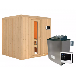 Sauna traditionnel SODIN - 3 à 4 places - 68mm - sans couronne - poêle avec ctrl externe - porte à économie d'énergie KARIBU