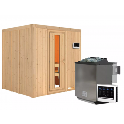 Sauna traditionnel SODIN - 3 à 4 places - 68mm - poêle Easy Bio 9000W - sans couronne - porte à économie d'énergie KARIBU