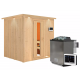 Sauna traditionnel SODIN 3 à 4 places 68mm - poêle Easy Bio 9000W - couronne - porte à économie d'énergie KARIBU