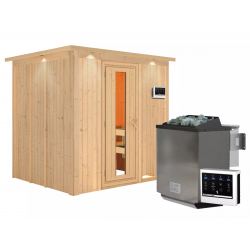 Sauna traditionnel SODIN 3 à 4 places 68mm - poêle Easy Bio 9000W - couronne - porte à économie d'énergie KARIBU