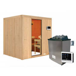Sauna traditionnel SODIN 3 à 4 places 68mm - poêle 9000W ctrl externe - sans couronne - porte classique KARIBU