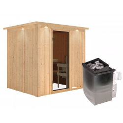 Sauna traditionnel SODIN 3 à 4 places 68mm - poêle 9000W ctrl intégré - couronne - porte moderne KARIBU