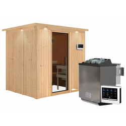 Sauna traditionnel SODIN 3 à 4 places 68mm - poêle Easy Bio 9000W - couronne - porte moderne KARIBU
