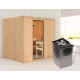 Sauna traditionnel SODIN 3 à 4 places 68mm - poêle 9000W ctrl intégré - sans couronne - porte en verre clair KARIBU