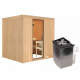 Sauna traditionnel SODIN 3 à 4 places 68mm - poêle 9000W ctrl intégré - sans couronne - porte en verre clair KARIBU