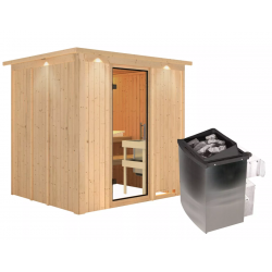 Sauna traditionnel SODIN 3 à 4 places 68mm - poêle 9000W ctrl intégré - couronne - porte en verre clair KARIBU