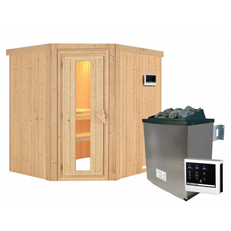 Sauna traditionnel d'angle SIIRIN - poêle 9KW ctrl externe - sans couronne - KARIBU