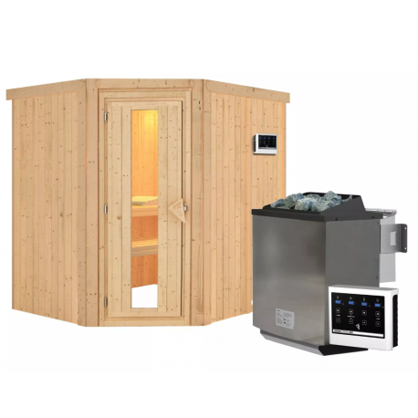 Sauna traditionnel d'angle SIIRIN - poêle Easy Bio 9000W - sans couronne - KARIBU