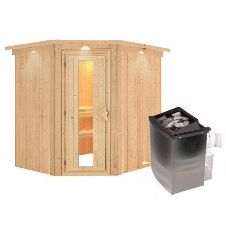 Sauna traditionnel d'angle SIIRIN - poêle 9000W ctrl intégré - couronne - KARIBU