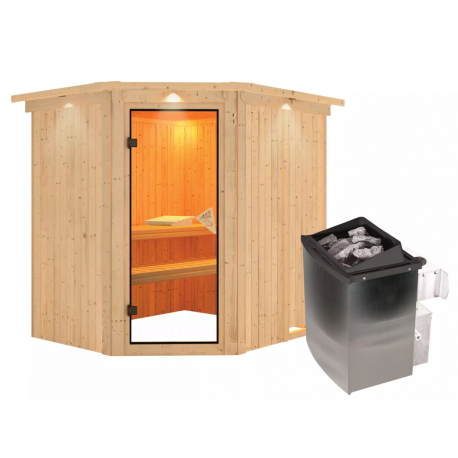 Sauna traditionnel d'angle SIIRIN - poêle 9000W ctrl intégré - couronne - KARIBU