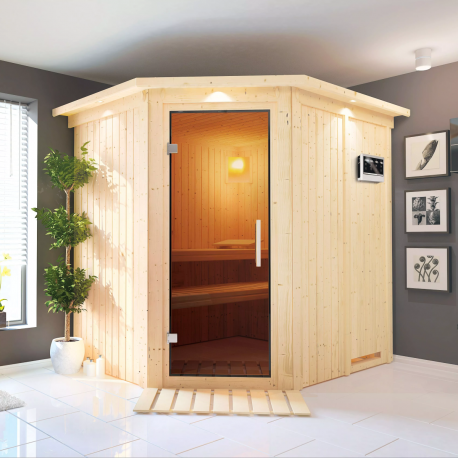 Sauna traditionnel d'angle SIIRIN - poêle Easy Bio 9000W - couronne - KARIBU