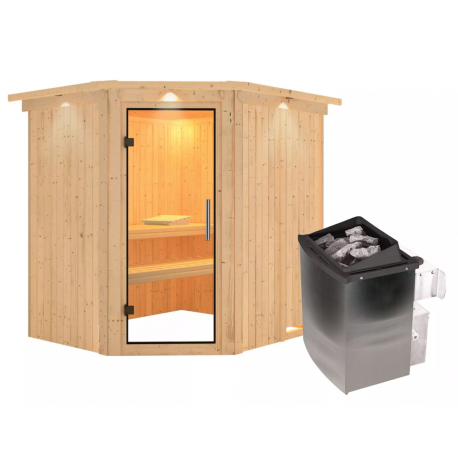 Sauna traditionnel d'angle SIIRIN - poêle 9000W ctrl intégré - couronne - KARIBU