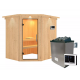Sauna traditionnel d'angle SIIRIN - poêle 9000W ctrl externe - couronne - KARIBU