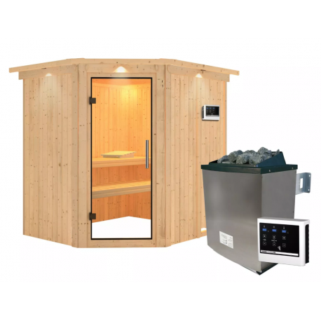 Sauna traditionnel d'angle SIIRIN - poêle 9000W ctrl externe - couronne - KARIBU