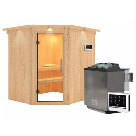 Sauna traditionnel d'angle SIIRIN - poêle Easy Bio 9000W - couronne - KARIBU
