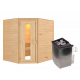 Sauna traditionnel d’angle Mia Plug &Play - 4 places - poêle 9KW ctrl intégré - sans couronne - porte éco d'énergie Woodfeeling