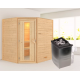 Sauna traditionnel d’angle Mia Plug &Play - 4 places - poêle 9KW ctrl intégré - sans couronne - porte éco d'énergie Woodfeeling