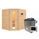 Sauna traditionnel d’angle Mia Plug &Play - 4 places - poêle 9KW ctrl externe - sans couronne - porte éco d'énergie Woodfeeling
