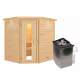 Sauna traditionnel d’angle Mia Plug &Play - 4 places - poêle 9KW ctrl intégré - couronne - porte éco d'énergie Woodfeeling