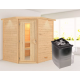 Sauna traditionnel d’angle Mia Plug &Play - 4 places - poêle 9KW ctrl intégré - couronne - porte éco d'énergie Woodfeeling