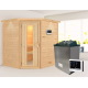 Sauna traditionnel d’angle Mia Plug &Play - 4 places - poêle 9KW ctrl externe - couronne - porte éco d'énergie Woodfeeling