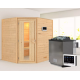 Sauna traditionnel d’angle Mia Plug &Play - 4 places - poêle Easy Bio 9000W - sans couronne - porte éco d'énergie Woodfeeling