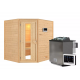 Sauna traditionnel d’angle Mia Plug &Play - 4 places - poêle Easy Bio 9000W - sans couronne - porte éco d'énergie Woodfeeling