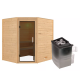 Sauna traditionnel d’angle Mia Plug &Play - 4 places 38mm - poêle 9KW ctrl intégré - sans couronne - porte moderne Woodfeeling
