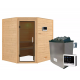 Sauna traditionnel d’angle Mia Plug &Play - 4 places 38mm - poêle 9KW ctrl externe - sans couronne - porte moderne Woodfeeling