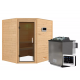 Sauna traditionnel d’angle Mia Plug &Play - 4 places 38mm - poêle Easy Bio 9000W - sans couronne - porte moderne Woodfeeling