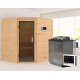 Sauna traditionnel d’angle Mia Plug &Play - 4 places 38mm - poêle Easy Bio 9000W - sans couronne - porte moderne Woodfeeling