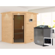 Sauna traditionnel d’angle Mia Plug &Play - 4 places 38mm - poêle Easy Bio 9000W - couronne - porte moderne Woodfeeling