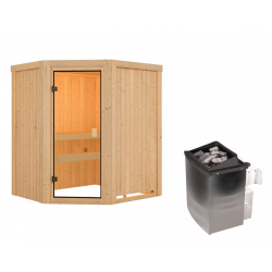 Sauna traditionnel d'angle FAURIN 2 à 3 places 68mm - poêle 9KW ctrl intégré - Karibu
