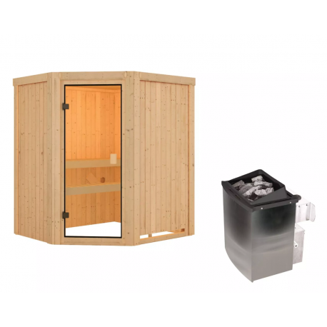 Sauna traditionnel d'angle FAURIN 2 à 3 places 68mm - poêle 9KW ctrl intégré - Karibu