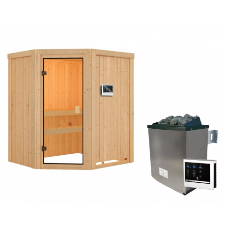 Sauna traditionnel d'angle FAURIN - poêle 9KW ctrl externe - Karibu