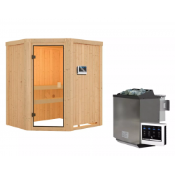 Sauna traditionnel d'angle FAURIN 2 à 3 places 68mm - poêle Easy Bio 9000W - Karibu