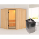 Sauna traditionnel d'angle BODO - poêle 9KW ctrl intégré - Karibu