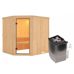 Sauna traditionnel d'angle BODO 5 à 6 places 68mm - poêle 9KW ctrl intégré - Karibu