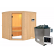 Sauna traditionnel d'angle BODO - poêle 9KW ctrl externe - Karibu